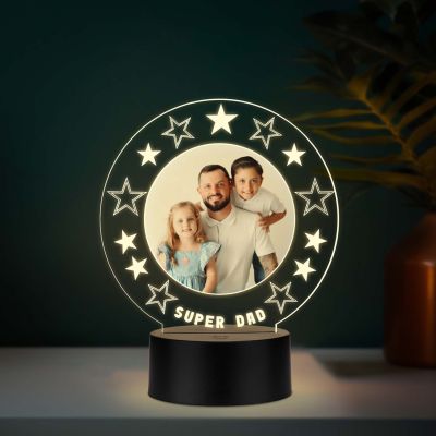 Personalized Super Dad UV Print Photo LED Lamp Fathers Day Gift Acrylic Light